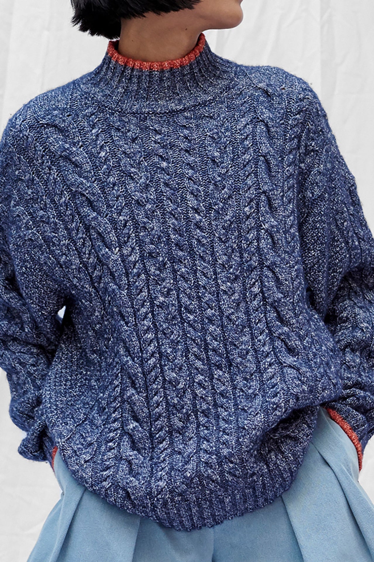 Blue cable sweater best sale