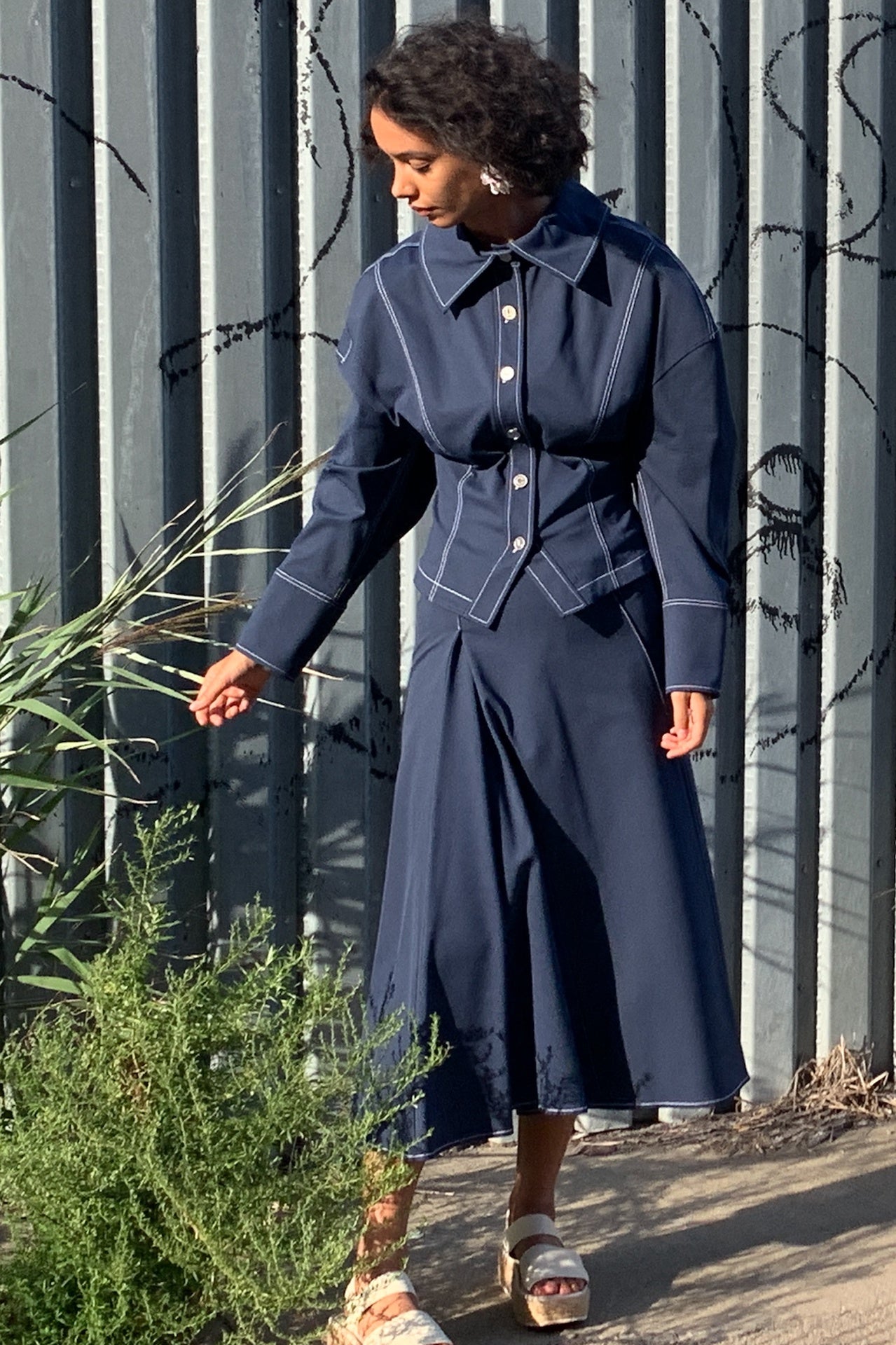 Slouchy Shirt Jacket Navy Ponte in Blue The Shelter