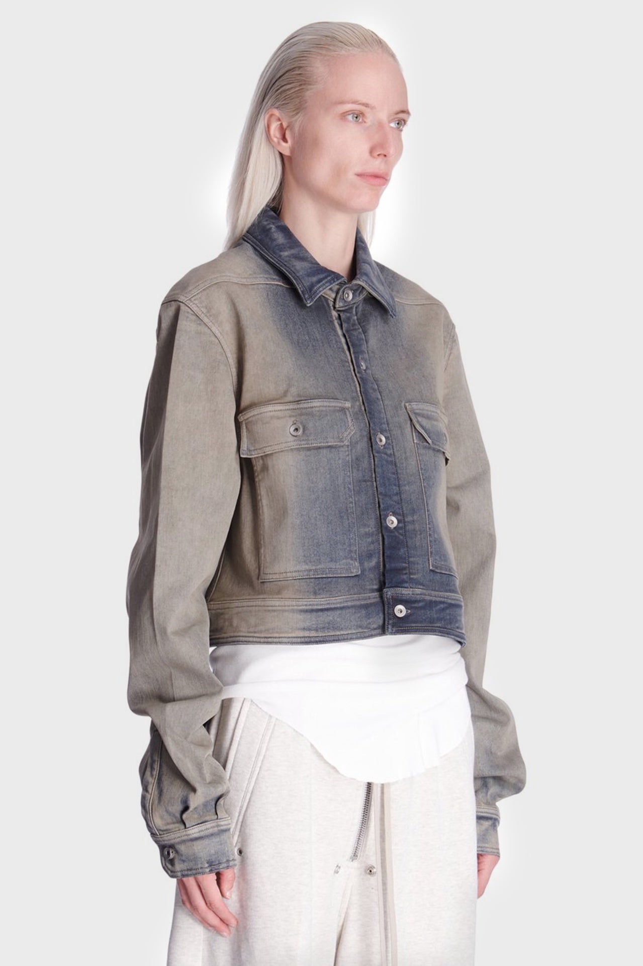 Grey cropped denim sales jacket