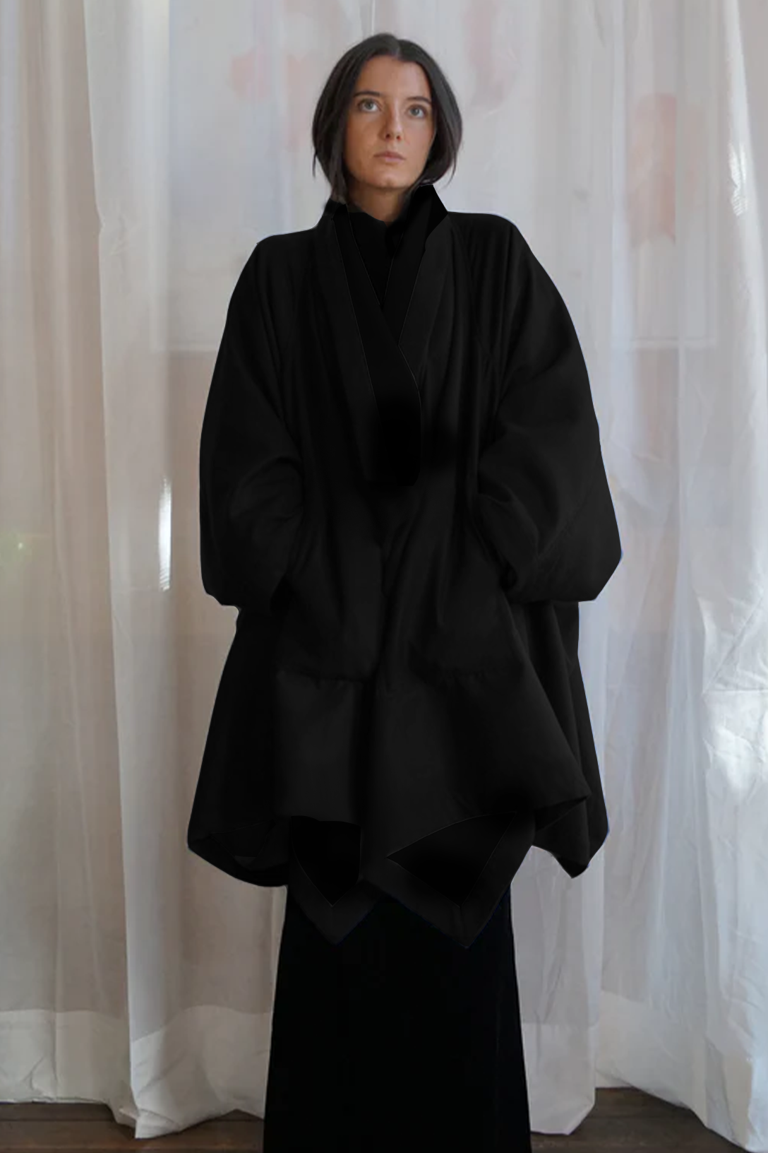 Cape Coat Black Wool in Black The Shelter